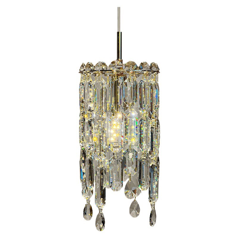 Round Chrome Crystal Pendant Light Kitchen Island Sink Luxury Modern Small Hanging Ceiling Lamp Cylinder Raindrop Chandelier