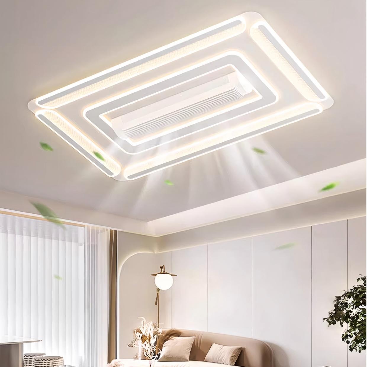 LED Bladeless Fan lâmpada para quarto moderno quadrado e redondo Bladeless teto Fan com luminária embutir White inteligente Fan luminária