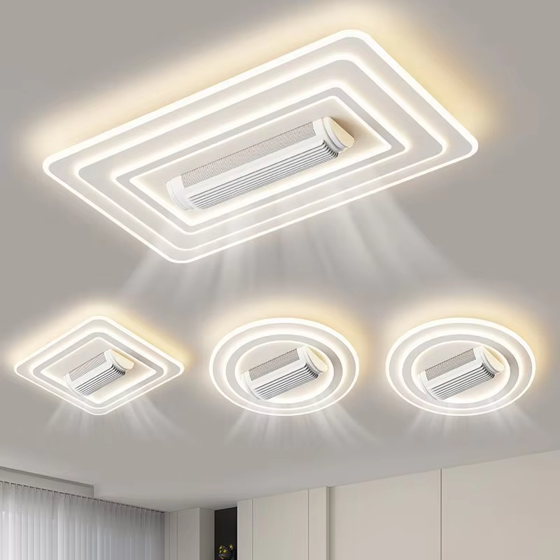 2025 New Bladeless Fan luminária Invisible Fan luminária moderno simples quarto Ventilador Techo Mimbre Led luminária de teto com Fan
