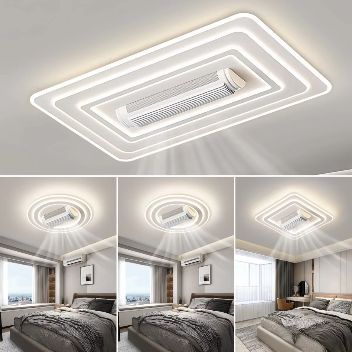 LED redondo quadrado teto Fan lâmpada Invisible Bladeless teto Fan lustre para sala de estar quarto Children's Room Fan luminária