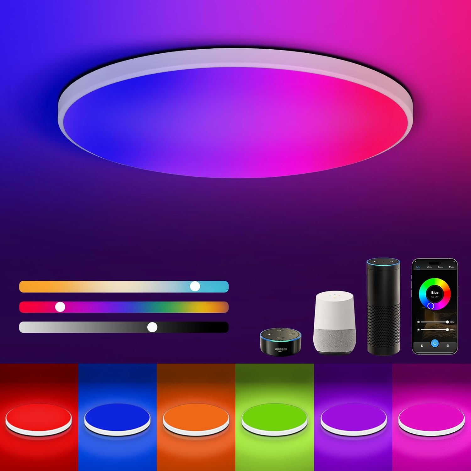 moderno controle remoto ajustável Ultra-Thin lâmpada de teto quarto sala de estar e Gaming Room inteligente 12 Inch RGB LED luminária de teto