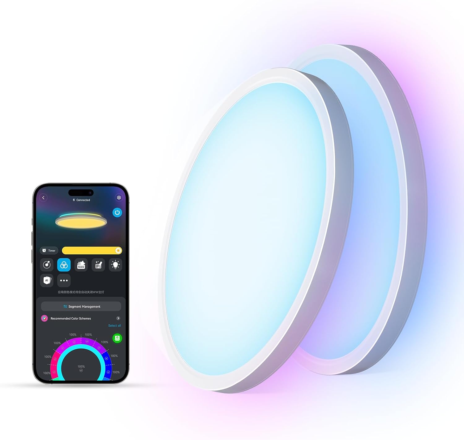 cores luminárias de teto quarto sala de estar inteligente RGBIC LED luminária de teto luminária lâmpada de teto embutir luminária