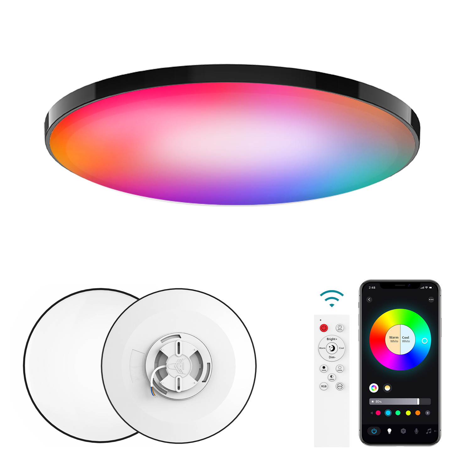 moderno Nightlight dimerizável LED luminárias de teto Remote APP Control quarto sala de estar redondo White embutir luminária de teto