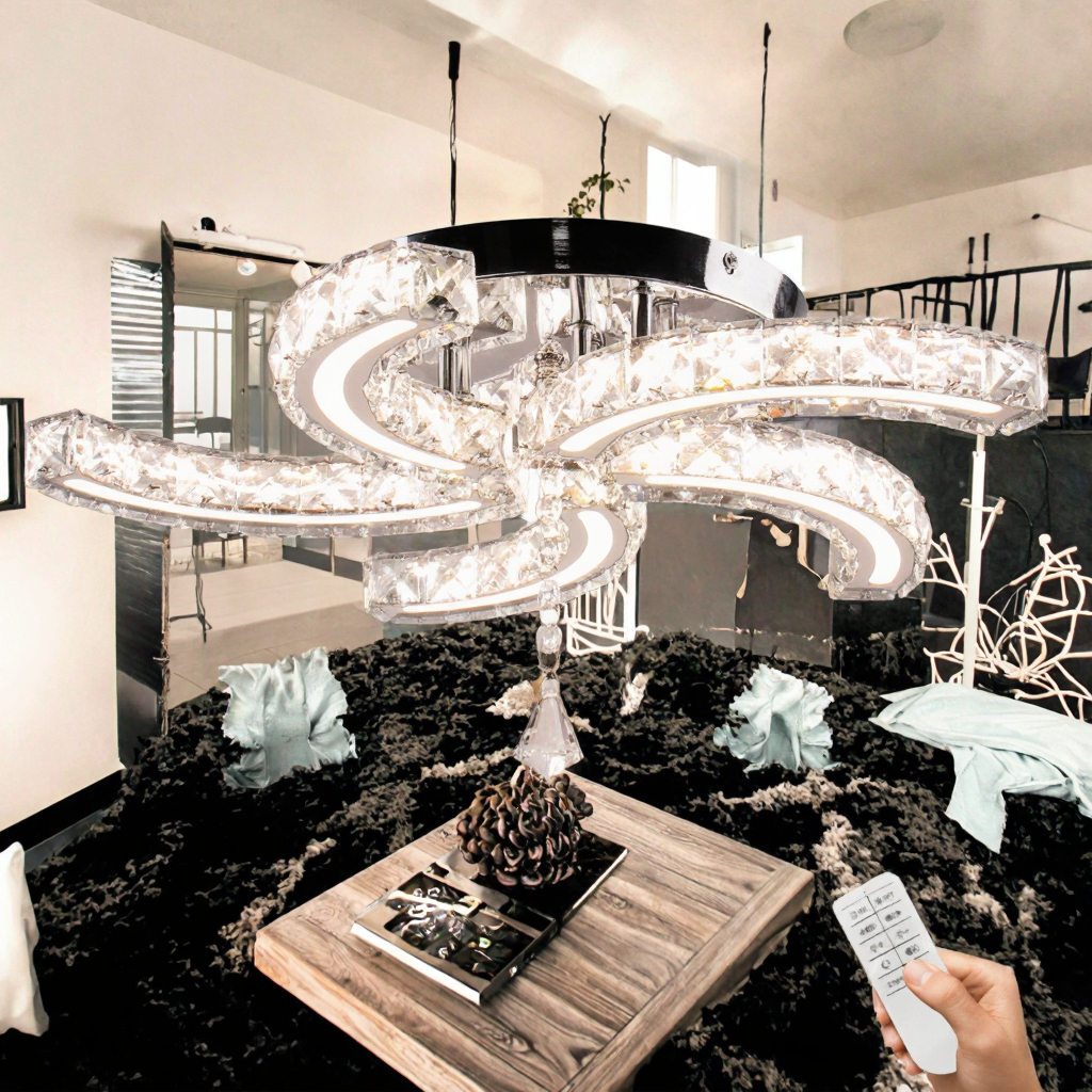 moderno Luxury K9 cristal luminárias de teto 5-Head Leaf LED embutir lustre grande Size com Switch Control para sala de estar
