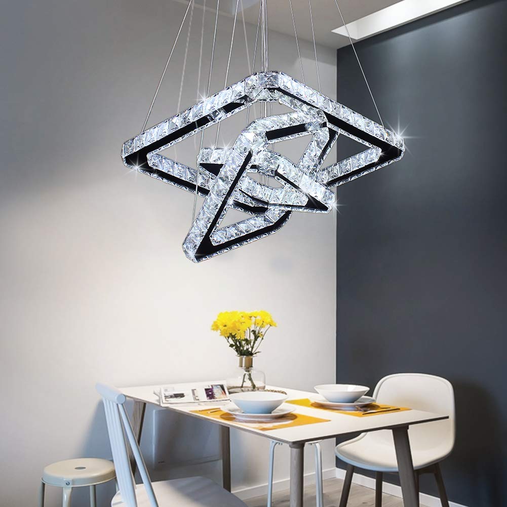 moderno 3-Ring quadrado cristal LED linear pendente ajustável Island lustre cozinha Home hotel restaurante AC Power Source