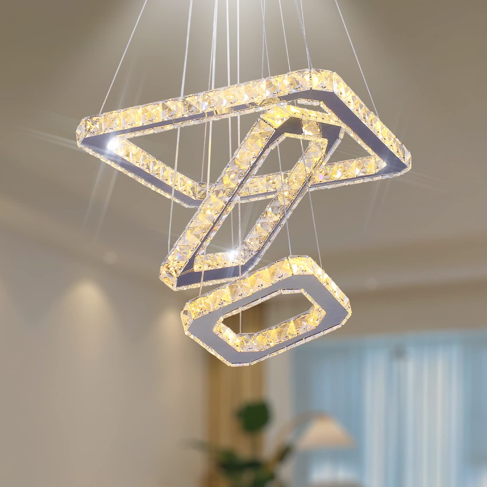 personalizado moderno 3 quadrado Droplights cristal lustre iluminação Apartment hotel 3 Squares Stainless Steel pendentes