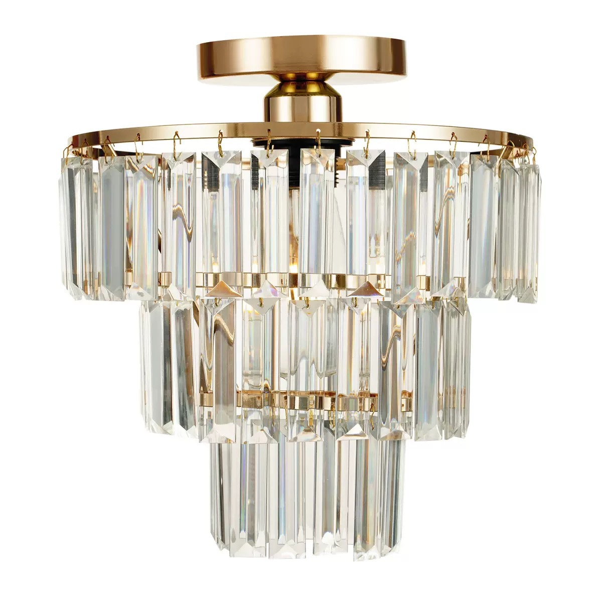 Crystal Ceiling Light Gold Chandelier for Living Room 3 Tier Crystal Lampshade & Gold Finish Frame