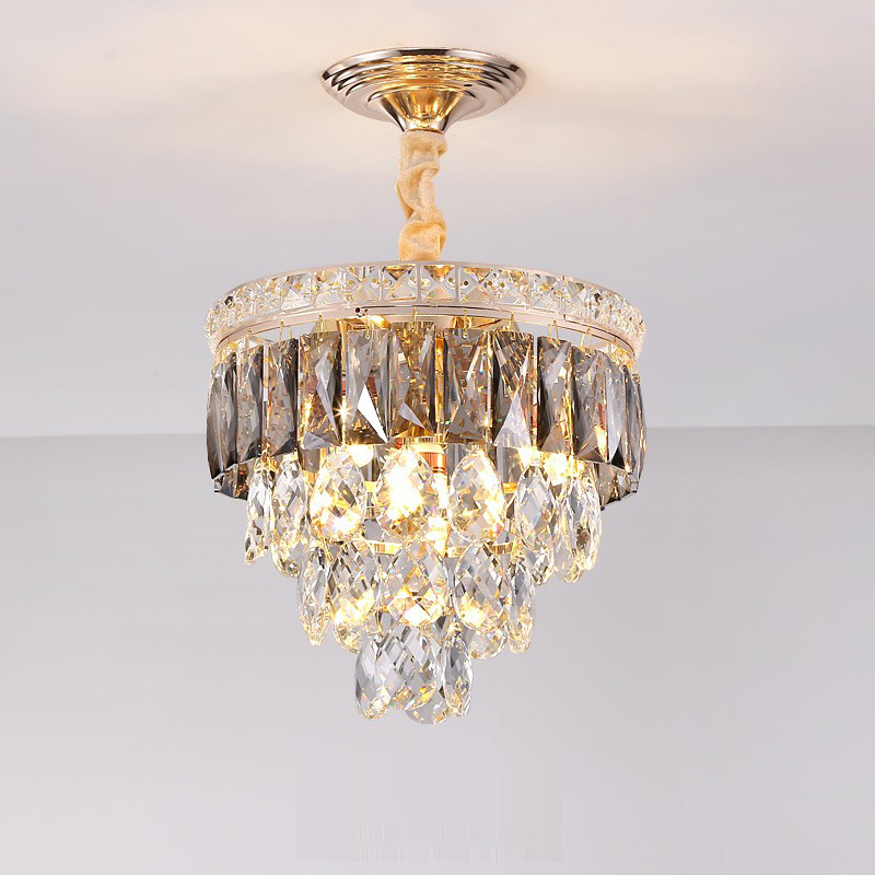 Luxury Gold cristal lustre teto Mounted Post-moderno Corridor corredor lâmpada Creative Entrance Hall Small E14 lâmpada