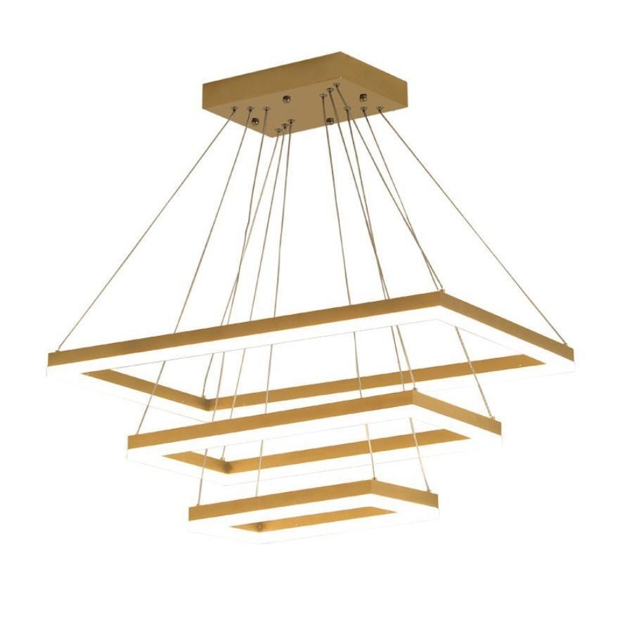 Gold Modern Led Chandelier 3 Ring Adjustable Ring Light Rectangular Pendant Light for Living Room Dining Kitchen Island