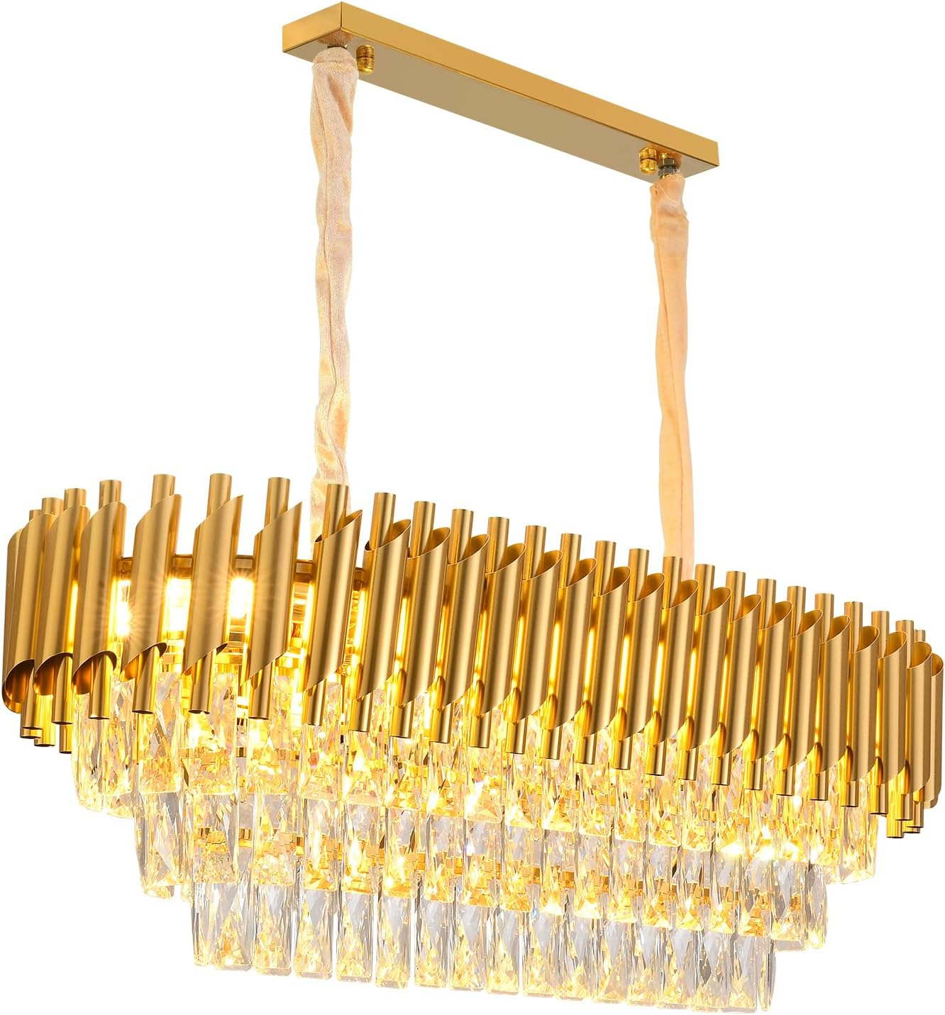 moderno cristal Chandeliers 350mmX800mm Gold lustre Retangular cristal pendente 3-Tier moderno lustre luminárias de teto