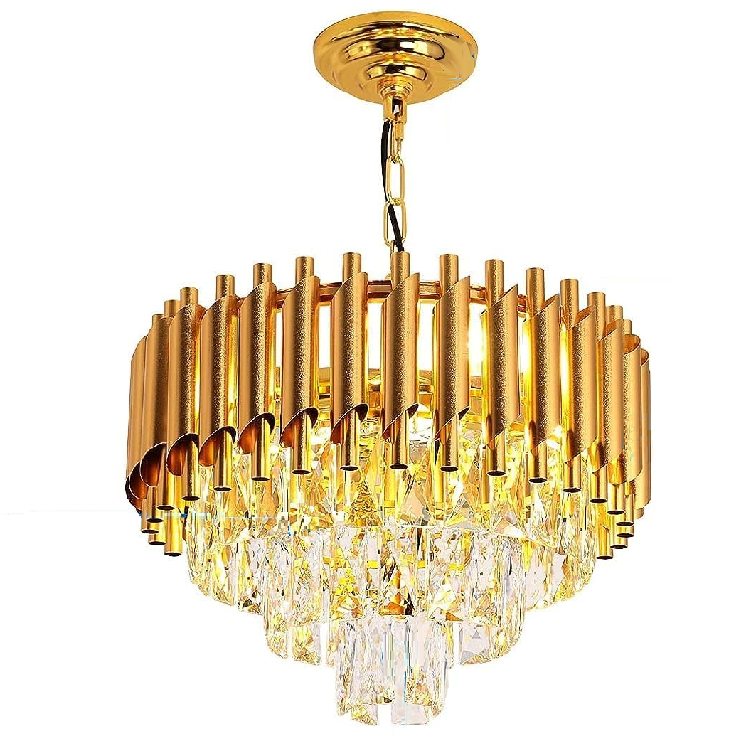 moderno cristal Chandeliers Gold lustre redondo cristal pendente 3-Tier moderno lustre luminárias de teto para sala de estar
