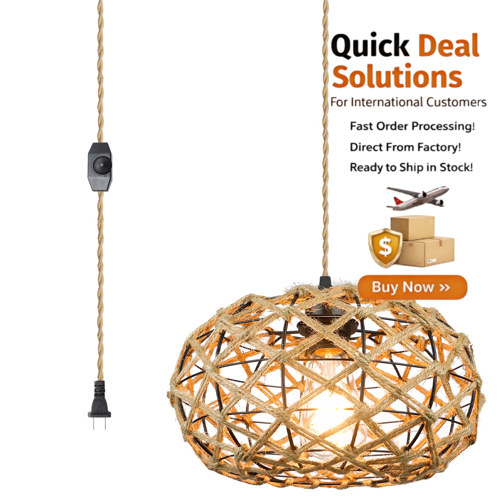 vintage Natural pendente com Hemp Rope e Wooden Lantern, E27 lâmpada para quarto cozinha