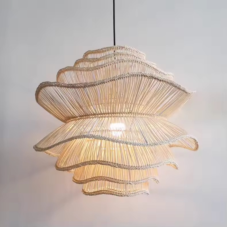 Wabi-Sabi Bamboo pendente Zen Design Handwoven Rattan Lotus personalizado atacado para hotel Project