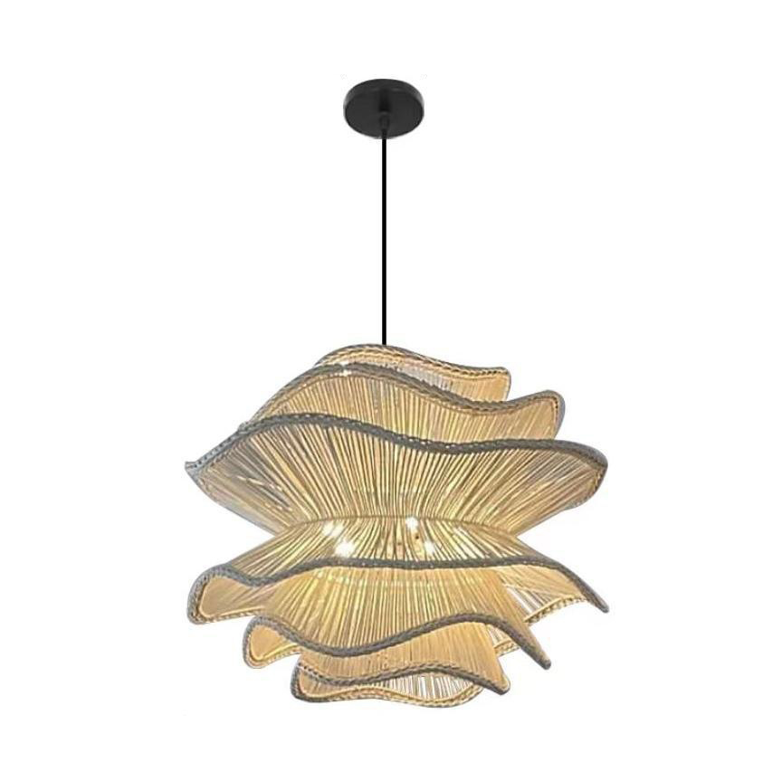 Antique European Style Pendant Light Handicraft Eco-Friendly Rattan Shade Woven Minimalist Indoor Chandelier