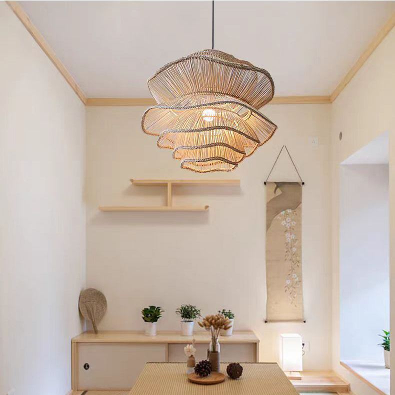 Teahouse Wooden luminária pendente Natural Handmade Rattan iluminação Hanging luminárias para restaurante Home Decor