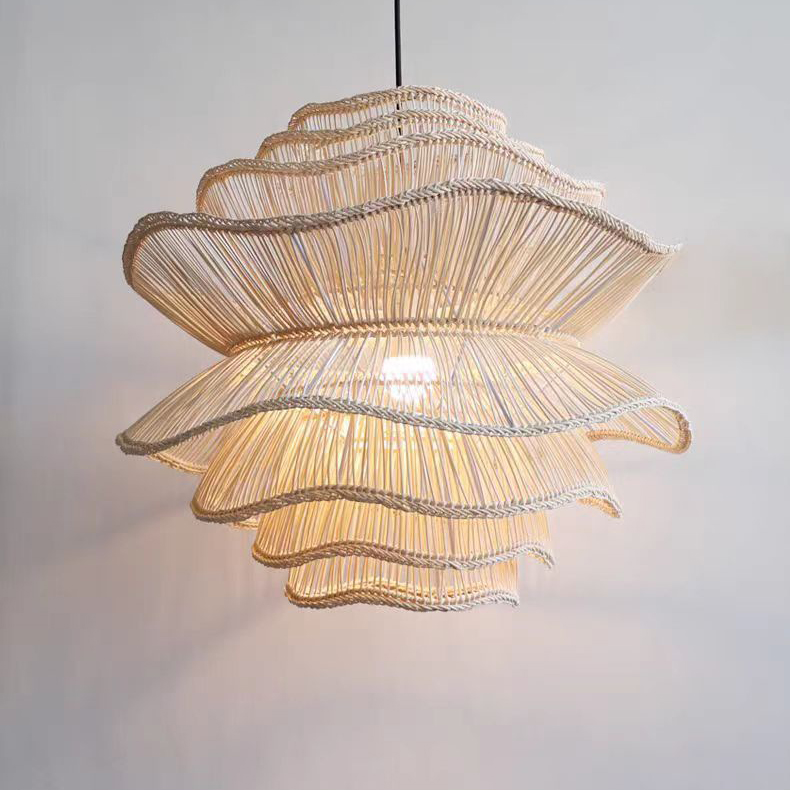 estilo fazenda Rattan pendente luminárias para cozinha Island Bamboo Woven Wicker Chandeliers Hanging