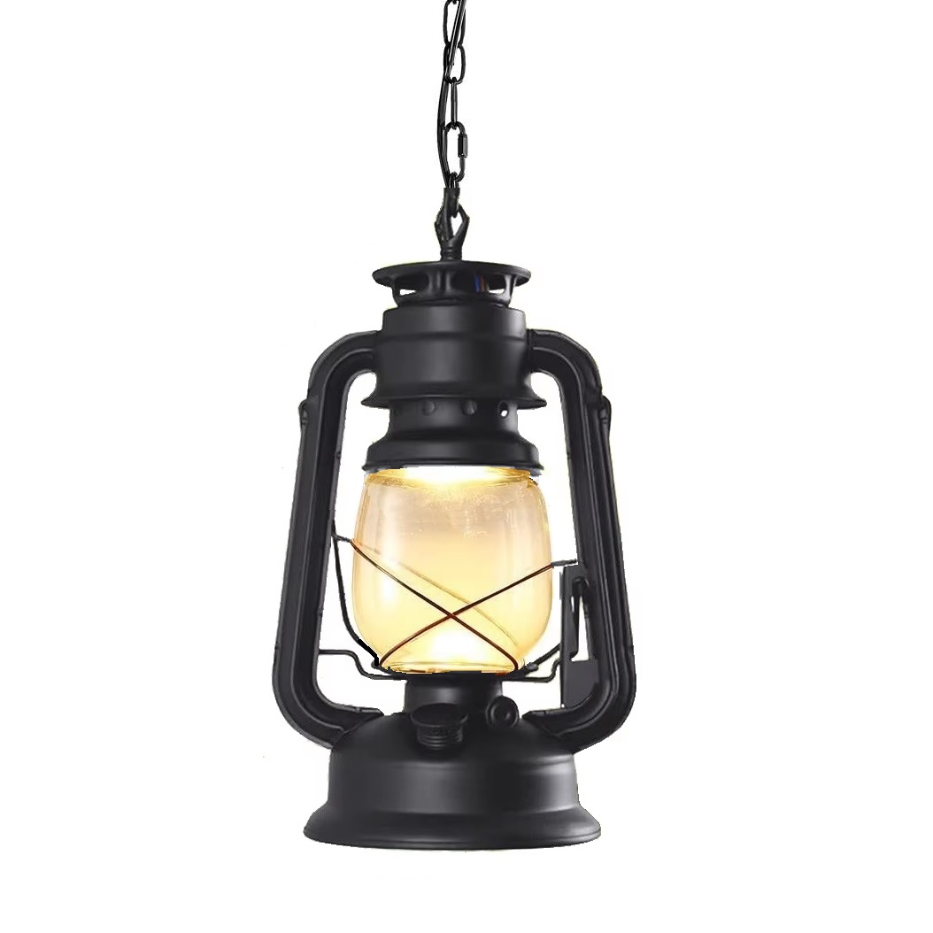 retrô Antique vintage rústico Lantern lâmpada preto Finished pendente luminária externo