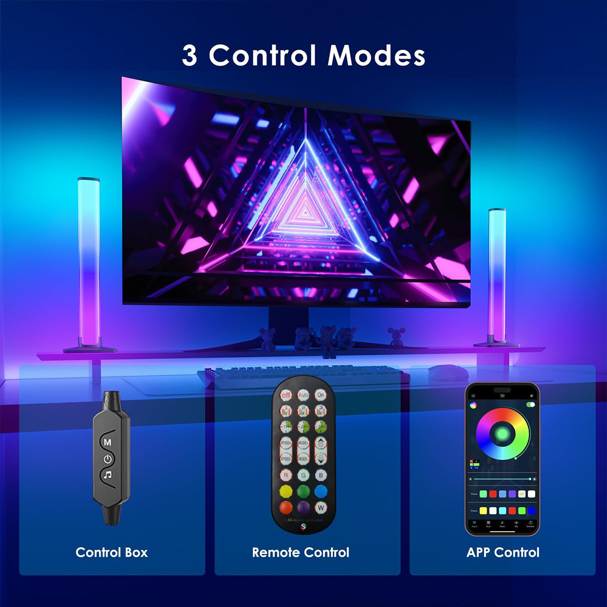RGBIC LED TV Backlight Strip com cor Picking Sensor Music Sync App Control para Gaming Room Atmosphere iluminação