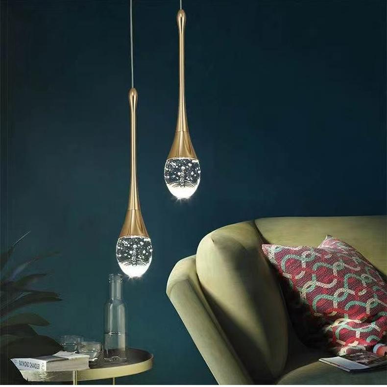 moderno Luxury preto Small cristal Drop luminária Single Head LED Hanging lâmpada para TV Background Wall Villa Staircase sala de estar