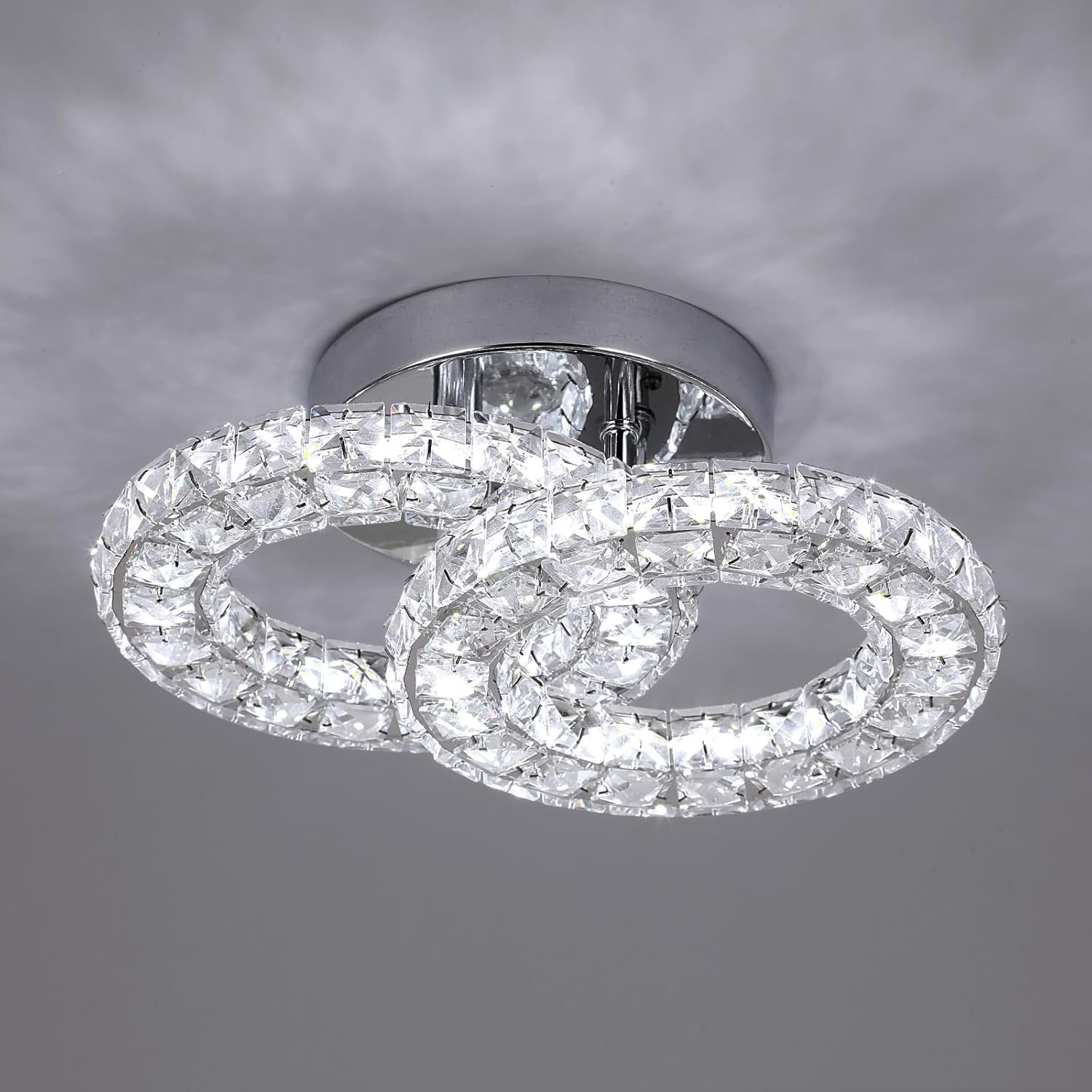 moderno cristal luminária de teto,2-Ring 28CM 3-cor K9 cristal embutir lustre luminária