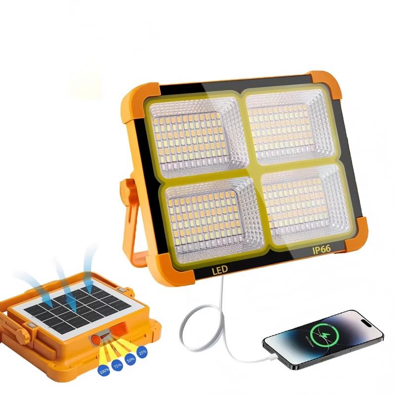 Solar lâmpada LED refletor Ip65 à prova d'água Abs corpo recarregável USB para Garden Camping Night Market Stall