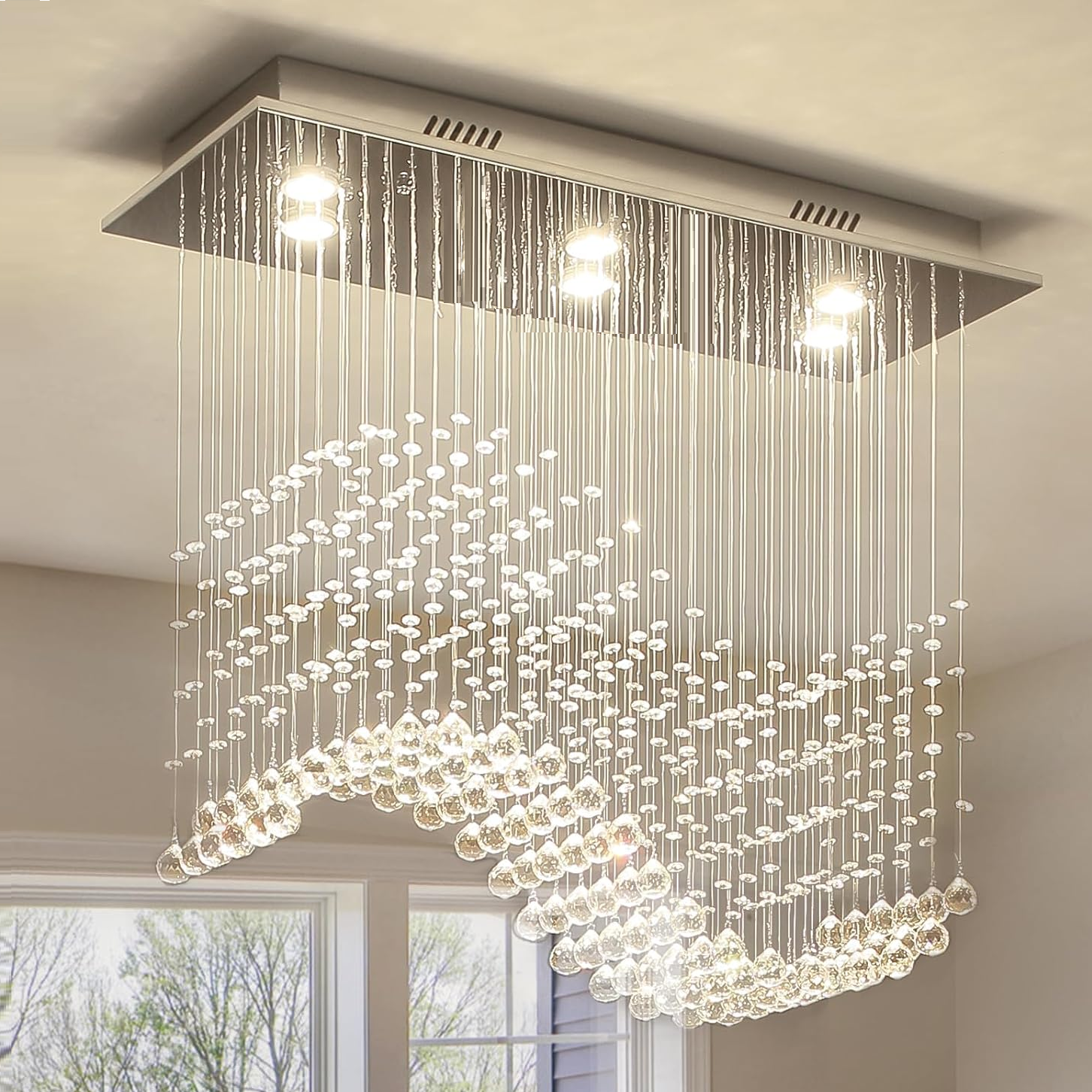 linear cristal lustre para cozinha Island, 31.5'' Rectangular K9 cristal Island lustre