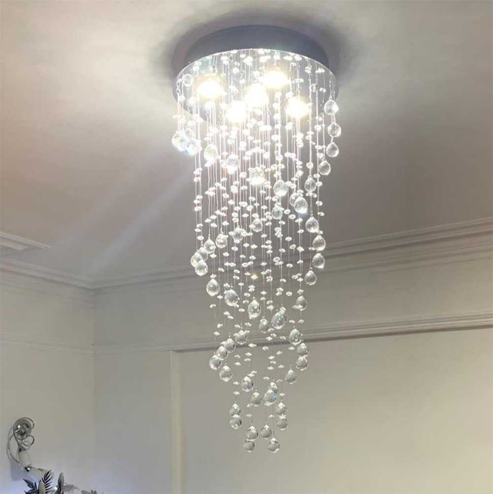 Double Spiral Crystal Chandelier Lights Clear K9 Crystal Elegant Raindrop LED Ceiling Lights Flush Mount Pendant Light Fixture
