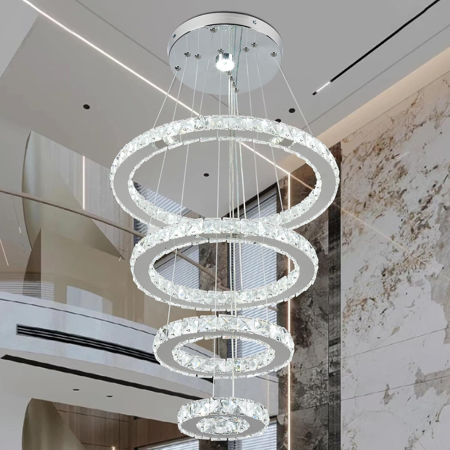 LED Chandeliers 4 Rings moderno cristal lustre sala de jantar sala de estar LED teto pendente