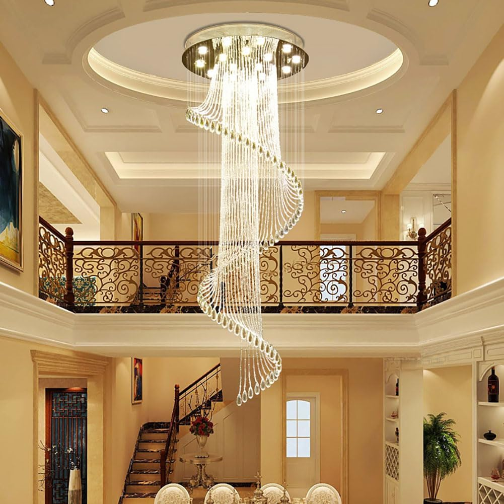 moderno Spiral cristal lustre para High Ceilings - Stainless Steel Base K9 gota pendente luminária