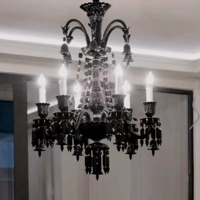 Luxury preto French vintage cristal lustre K9 Candle LED luminária para Villa sala de estar High teto Stair Hall Wedding