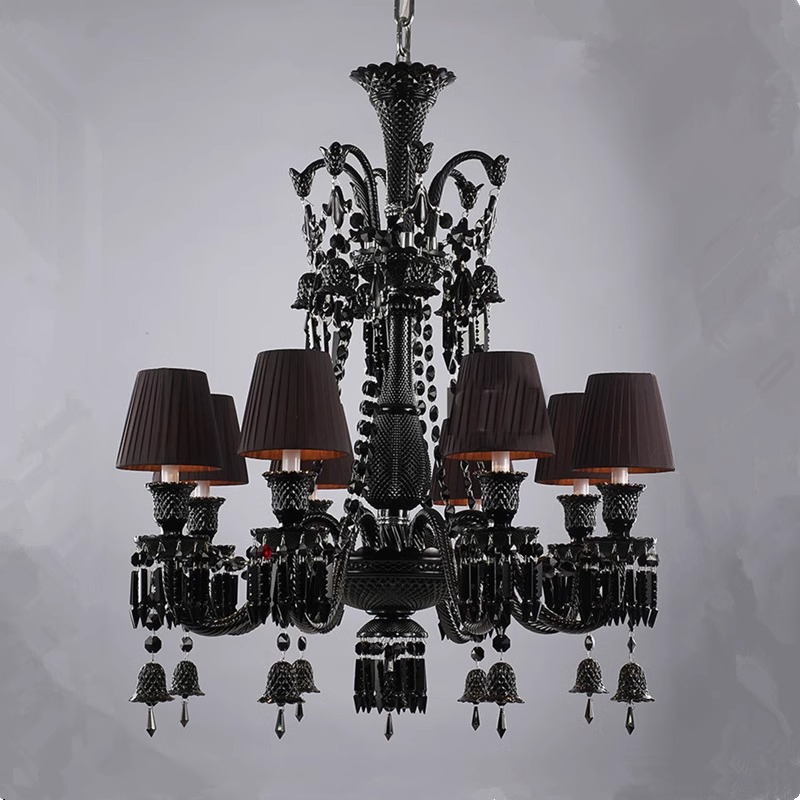 Classic preto French cristal lustre Luxury Home sala de estar lâmpada moderno simples Duplex Building Hall Stair Decor LED luminária