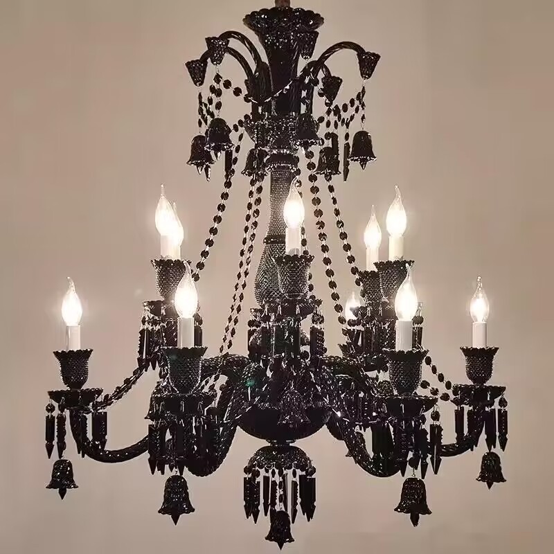 Multi Layer preto European cristal Candle lâmpada Big High teto lustre iluminação hotel Banquet Hall Spiral Staircase Villa