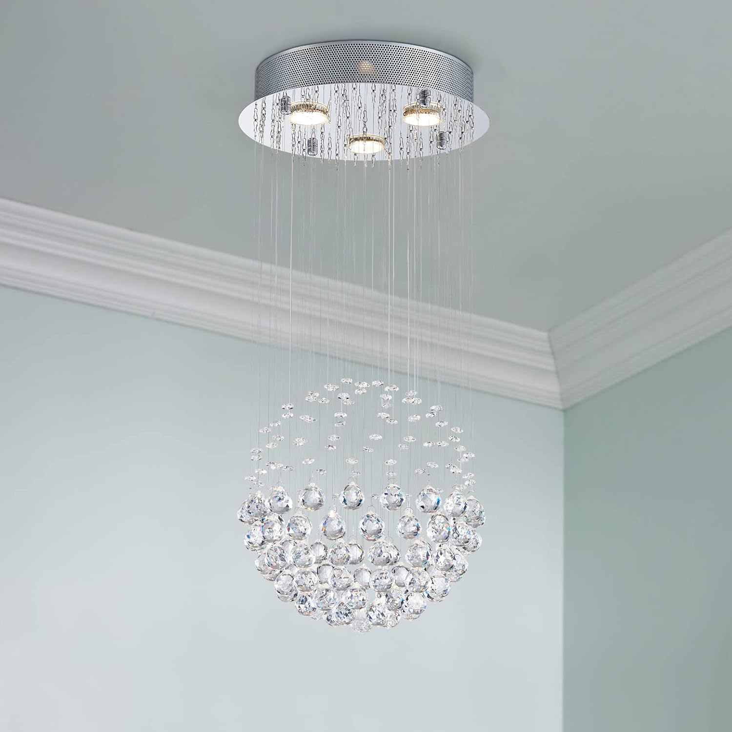 moderno cristal redondo gota lustre iluminação embutir LED luminária de teto luminária luminária pendente