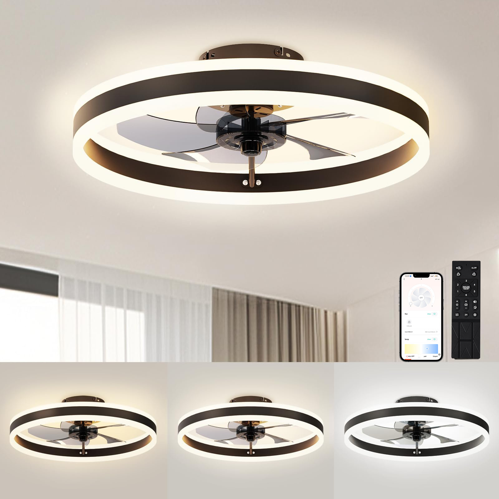 Factory Direct Flush Mount Luxury Chandelier Smart Ceiling Fan With Light and Remote Modern Quiet LED for Living Room Bedroom
