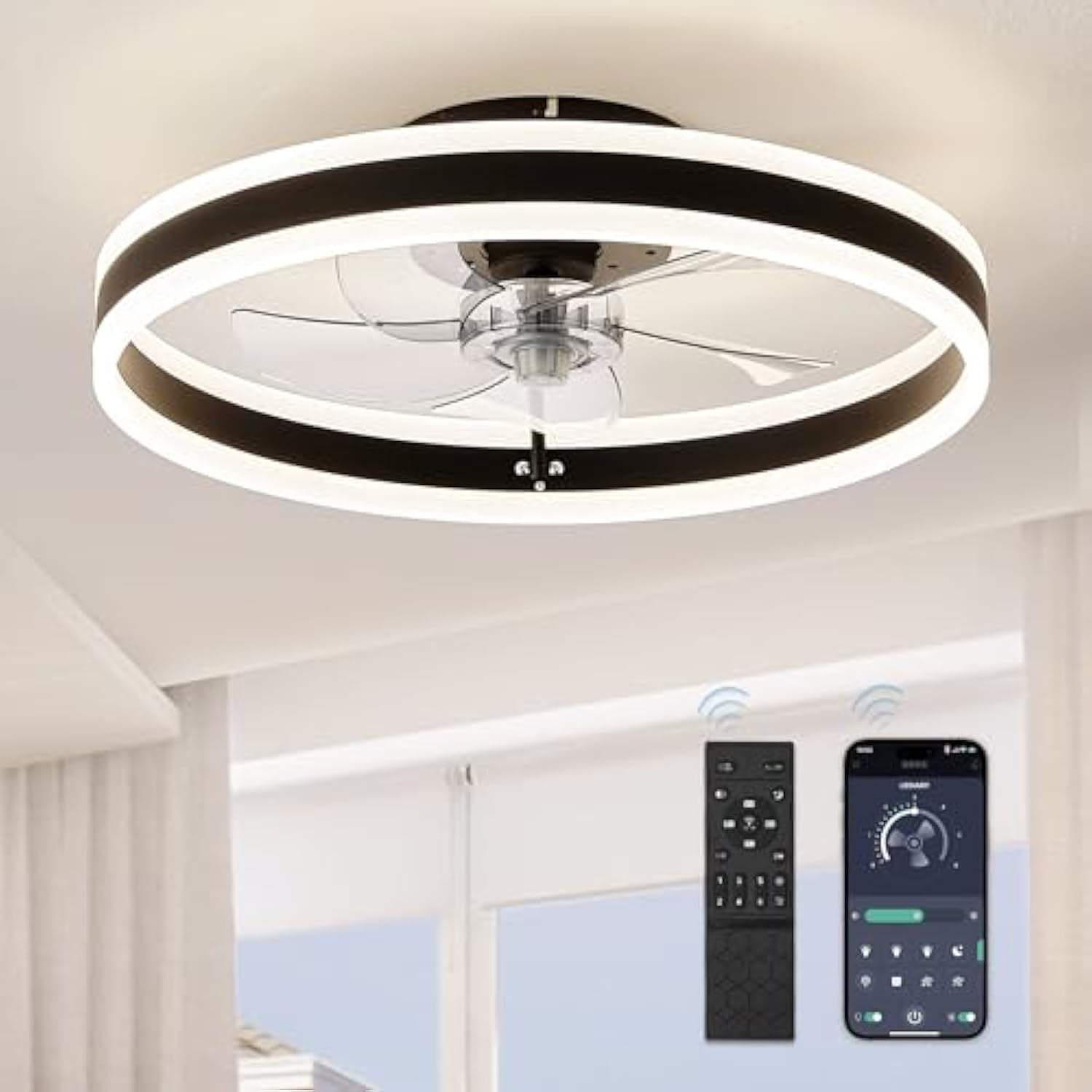 embutido Luxury lustre inteligente LED Fan luminária teto Fan com Dual Remote Controls moderno para casa sala de estar quarto
