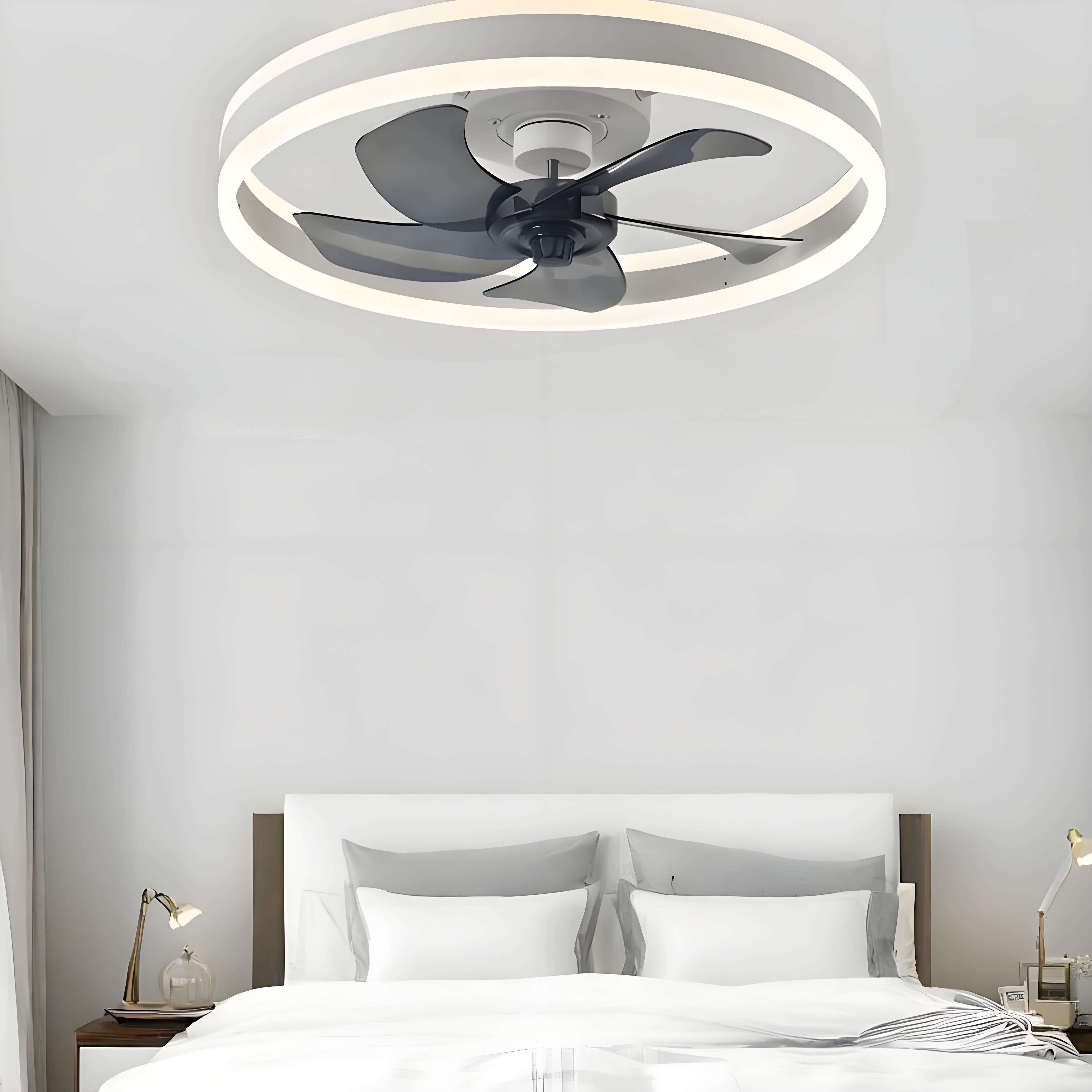 White 15.7 Inches Low Voltage Ceiling Fan With Lamp Energy Saving Quiet for Bedroom Living Room Kids Room Decoration