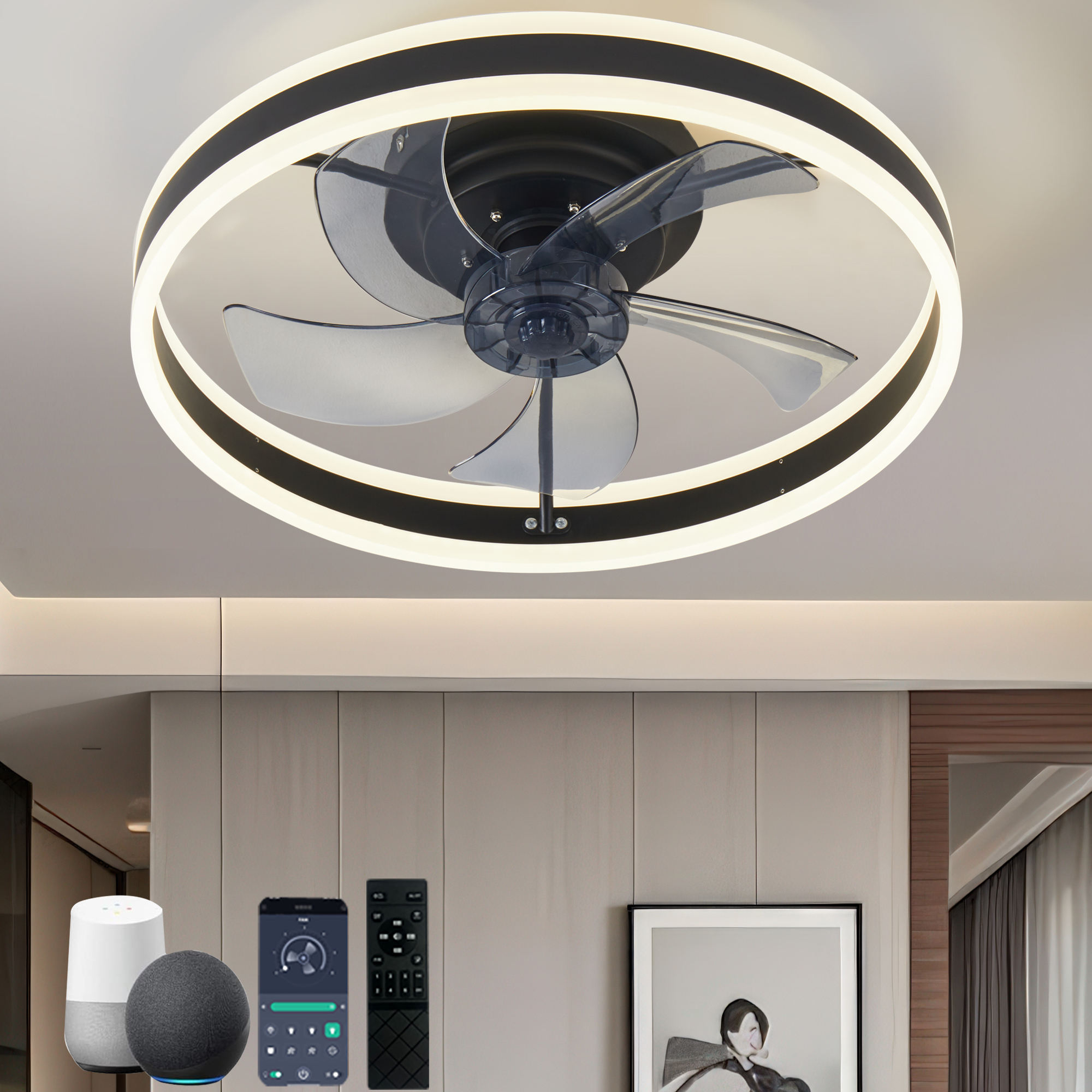 Hot Selling Stepless dimerizável Low Profile teto Fan com luminária embutir controle remoto para casa restaurante