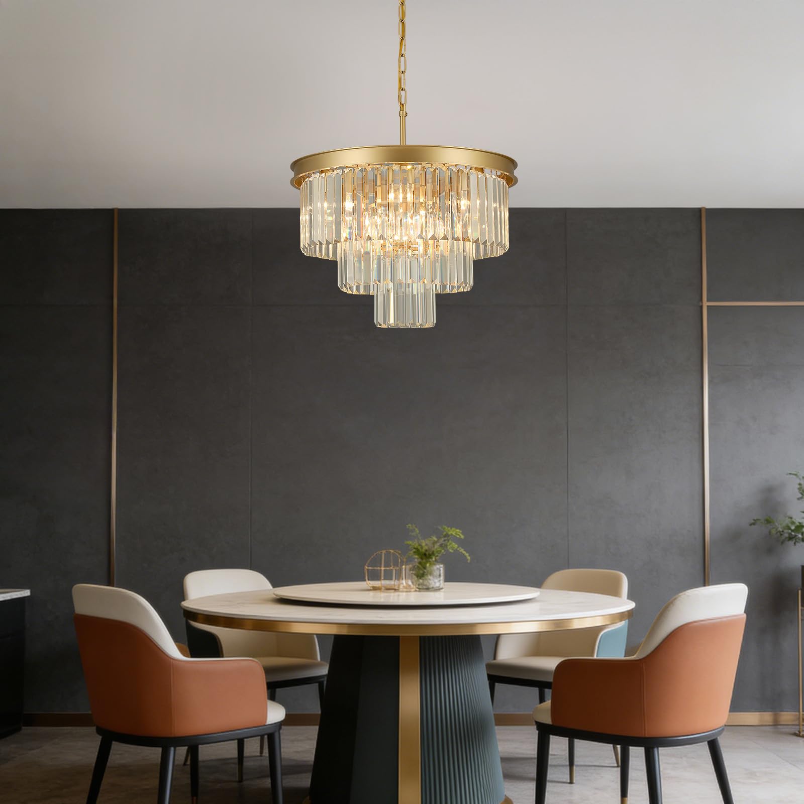 Luxury cristal Gold gota redondo embutir teto pendente luminária Chandeliers para sala de jantar Entryway sala de estar