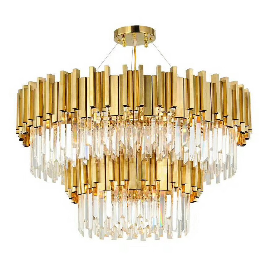 Gold redondo 16 luminárias mid-century industrial Gold Metal K9 cristal luminária lustre