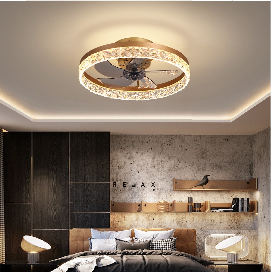 moderno teto Fans com luminárias e Remote dimerizável Low Profile teto Fan embutir teto Fan in Gold Finished