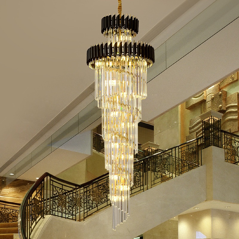 Post moderno Minimalist sala de jantar lâmpada Designer Model Room iluminação Villa preto e Gold grande cristal lustre
