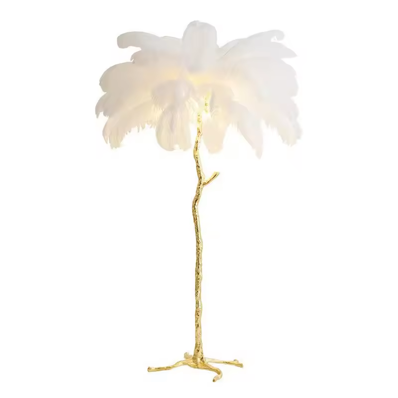 nórdico moderno Curved Luxury Ostrich Tree Stand Led Goose quarto Wedding Decor Feather Resin Night lâmpada luminária de piso iluminação