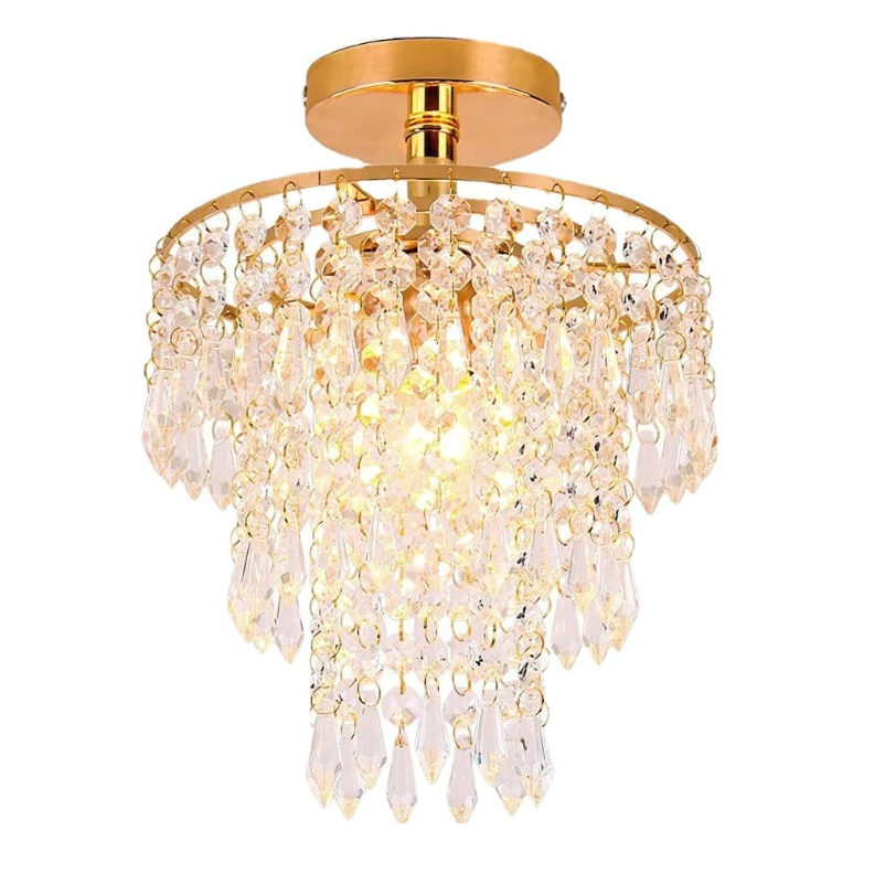 Gold cristal lustre teto cristal luminária embutir lâmpada de teto luminária de teto Small moderno lustre