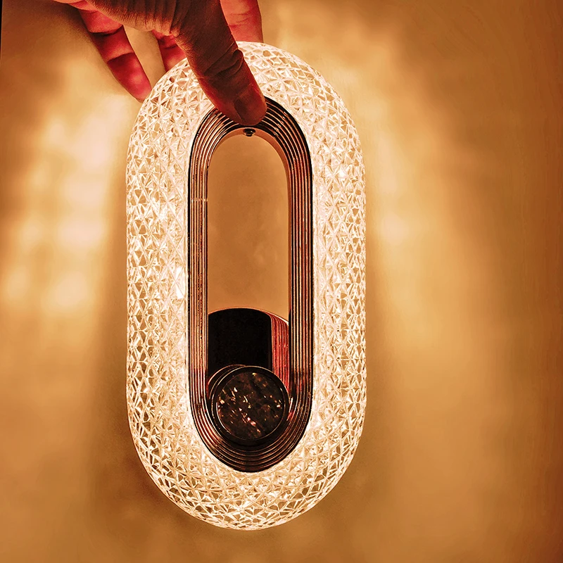moderno nórdico Luxury luminária de parede ferro Base Acrylic Lampshade LED Universal Voltage quarto Night Sconce