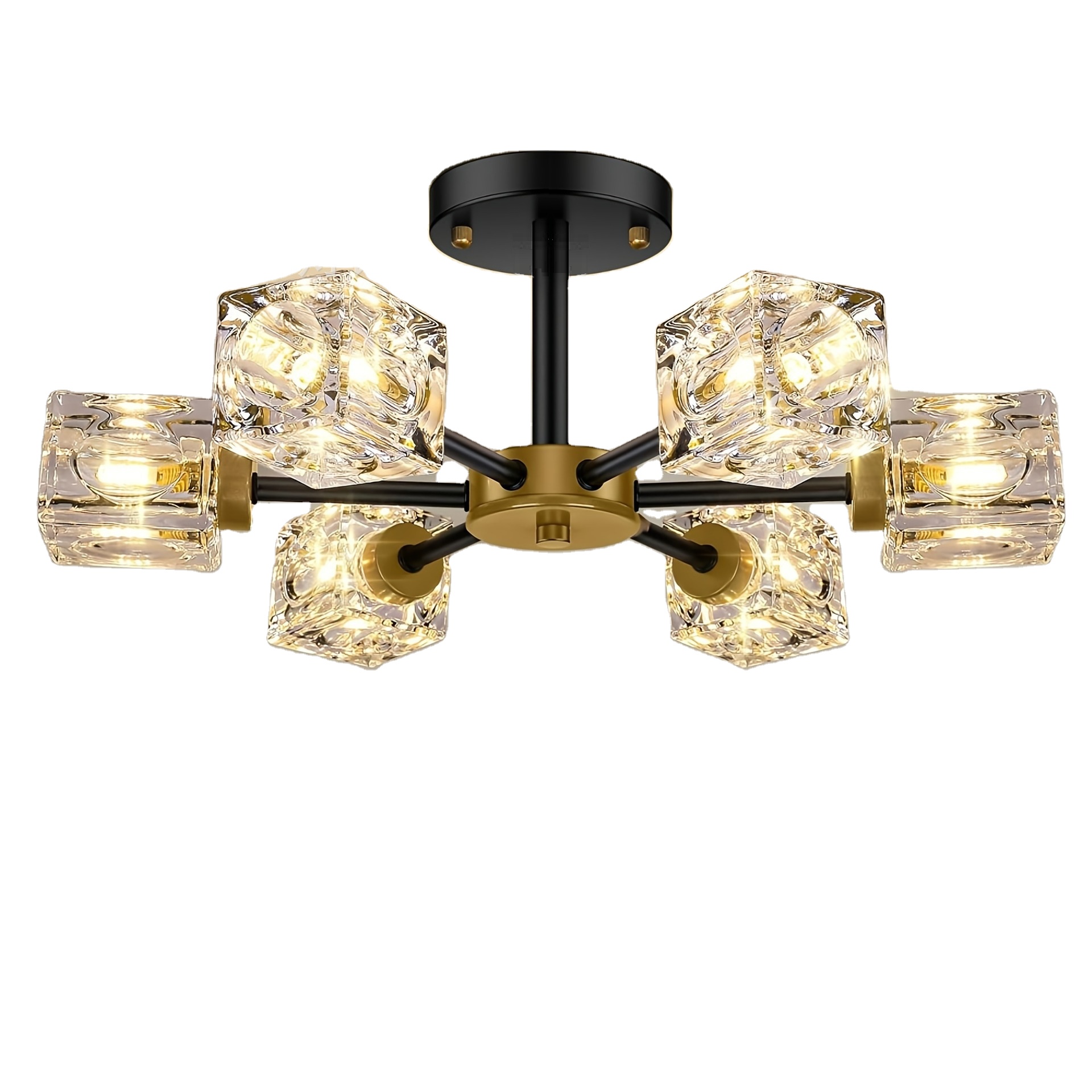 moderno Gold 6-luminária Sputnik luminária de teto luminária - preto e Brass Flushmount