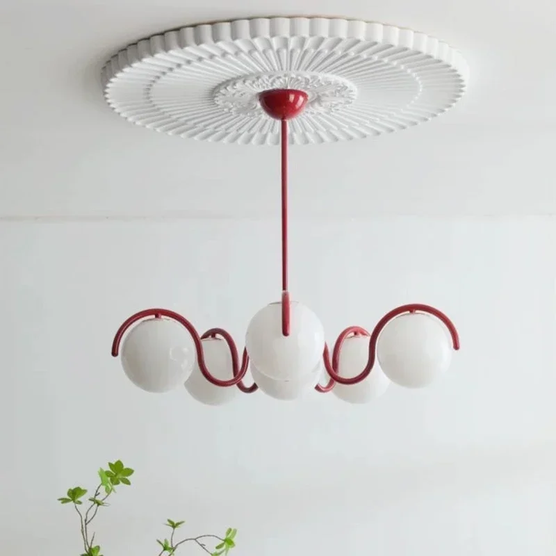 moderno Creative LED Metal teto lustre lâmpada Design Glass Suspension pendente Red Home Decor sala de estar quarto