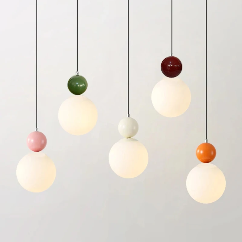 Modern Color Round Ball LED Single-Head Pendant Lamp with Glass Injection-Molded Cover for Bedroom and Dining Room E27