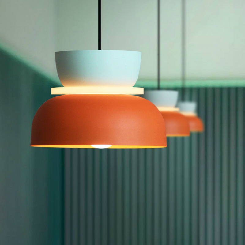 moderno Macaron Acrylic LED pendente lustre Orange & White para Living/Study/quarto sala de jantar Hanging iluminação Decor