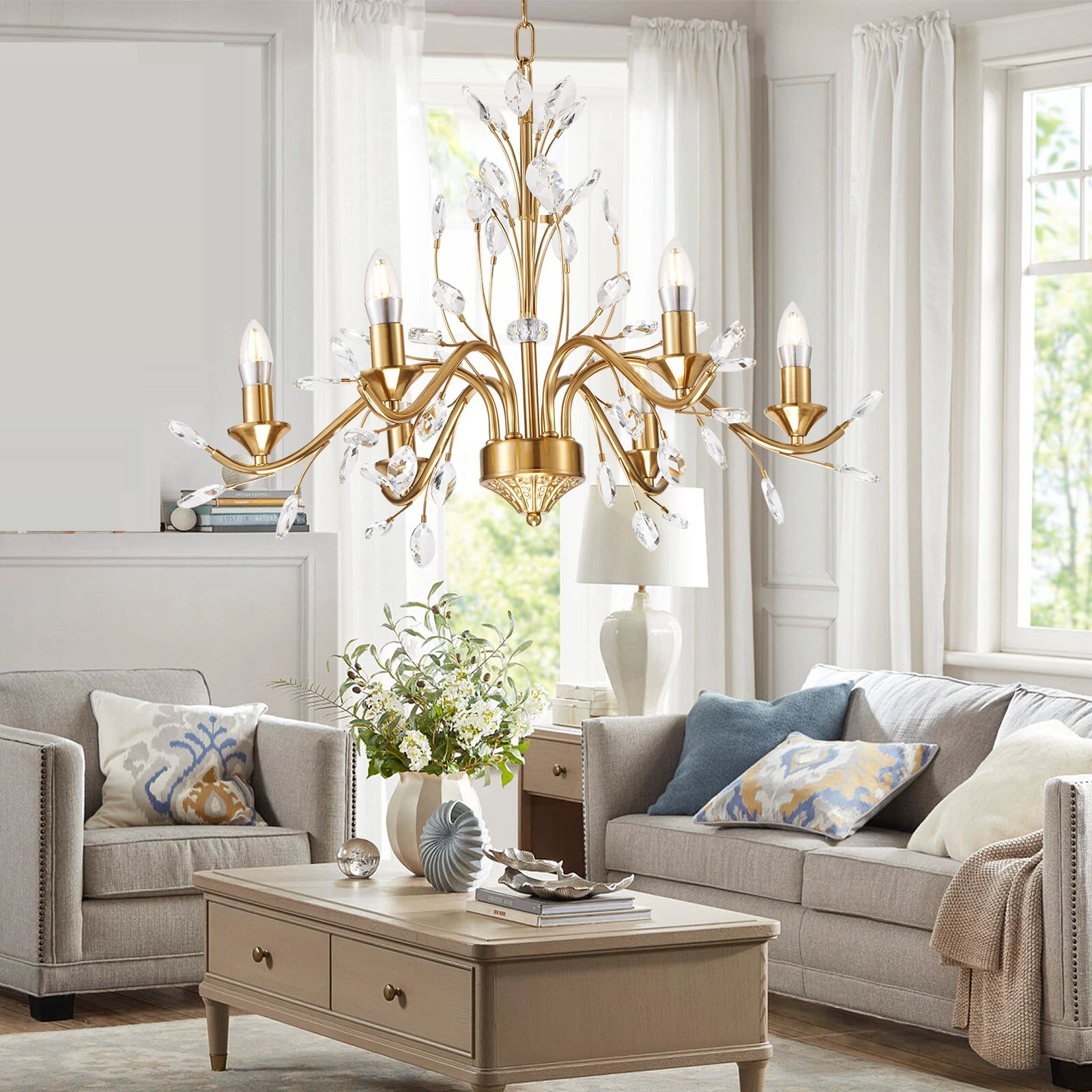6-luminárias cristal lustre Gold Branches luminária de teto luminária pendente luminárias