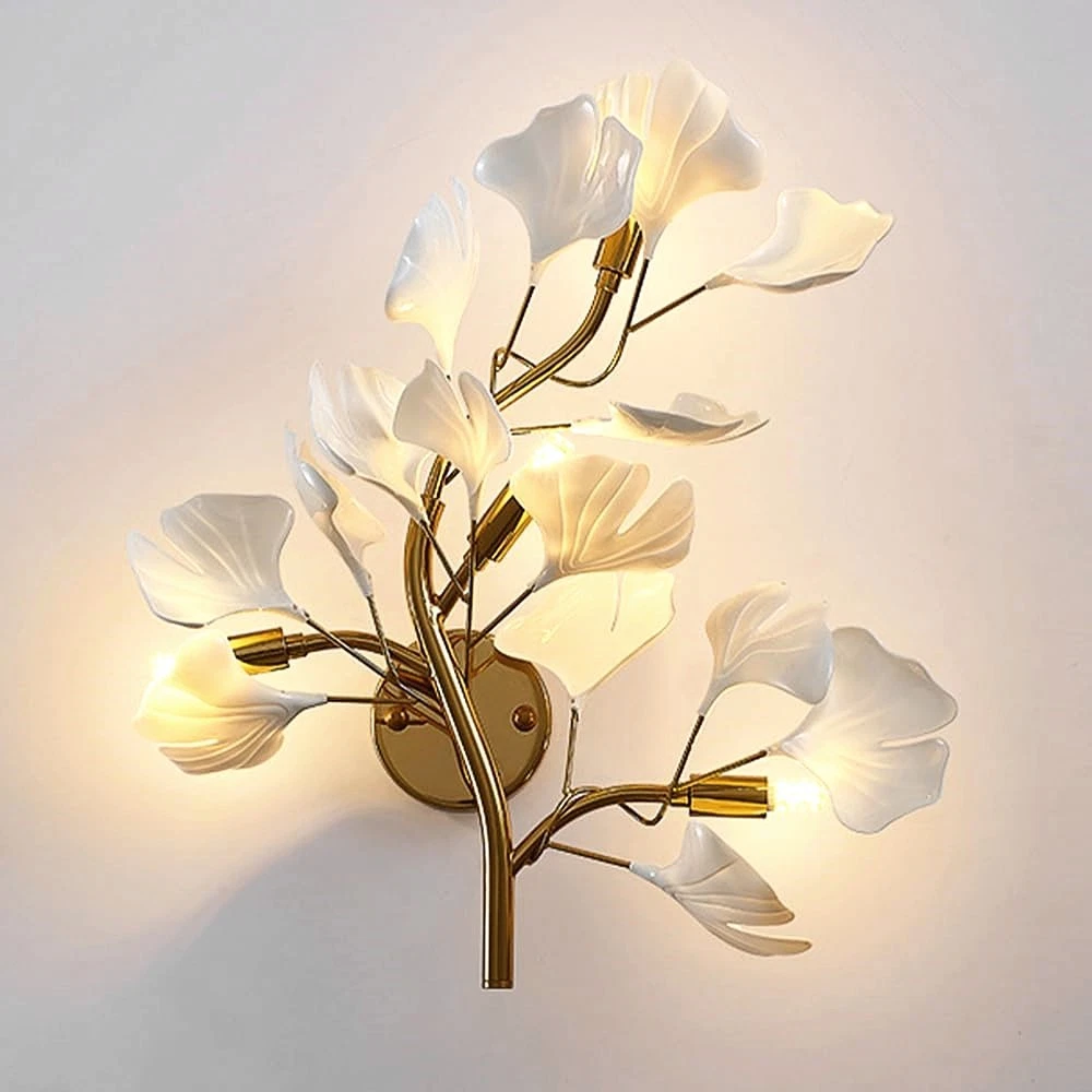 nórdico Ginkgo Leaf luminária de parede Minimalist 3-cor luminária para quarto, sala de estar